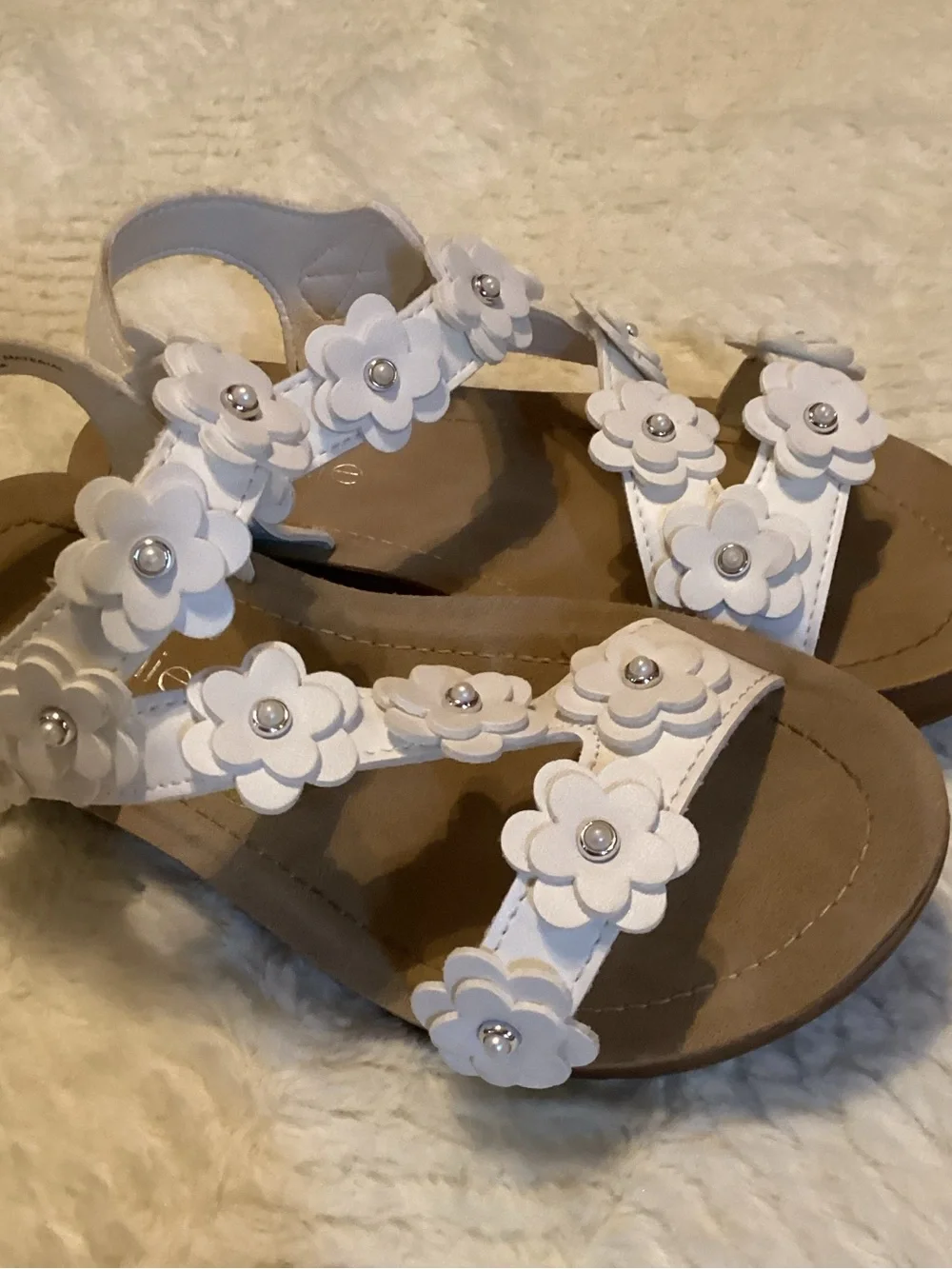 Annie Girls White Flower Size 1 Summer Sandals Open Toe Big Girl Shoes